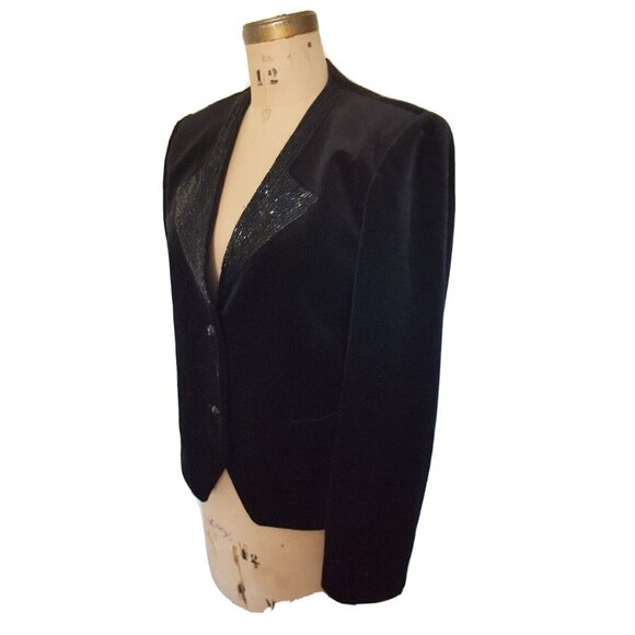 Vintage blazer jacket velvet & sequin beaded collar, elegant formal holidays M - Picture 6 of 13